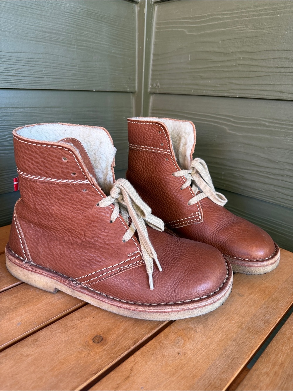 Duckfeet Skanderborg Brown Leather Lace-Up Danish Boots with Shearling Lining